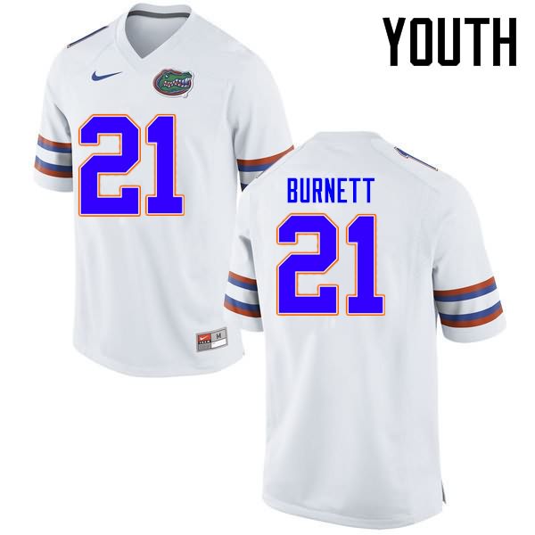 Youth NCAA Florida Gators McArthur Burnett #21 Stitched Authentic Nike White College Football Jersey WGL5565PG